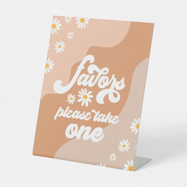 Groovy Birthday Party Boho Daisy Decorations Table Pedestal Sign (Front)