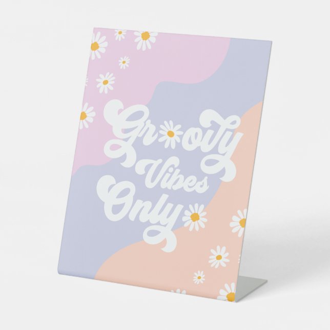 Groovy Birthday Party Boho Daisy Decorations Table Pedestal Sign (Front)