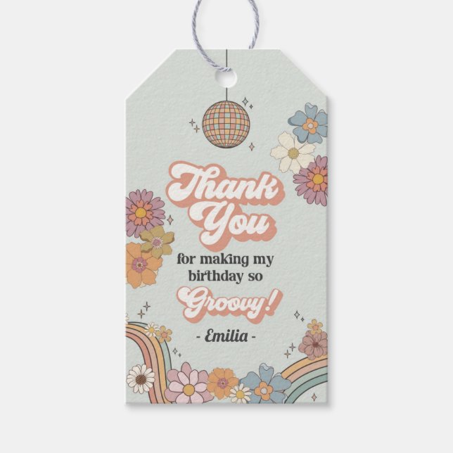 Groovy Birthday Party Retro Favour Tags (Front)
