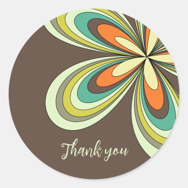 Groovy Birthday Thank you Retro 70s Hippie Flower  Classic Round Sticker (Front)