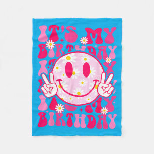 Groovy Birthday Women Ns Girls Preppy Smile Face Fleece Blanket