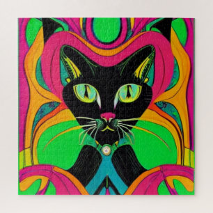 Groovy Black Cat Jigsaw Puzzle