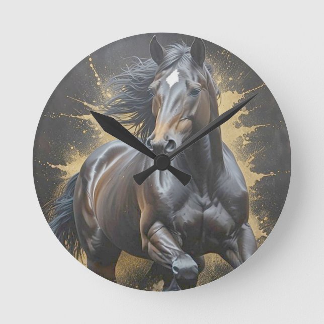 groovy black horse round clock (Front)