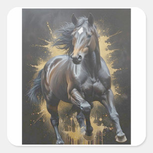groovy black horse square sticker