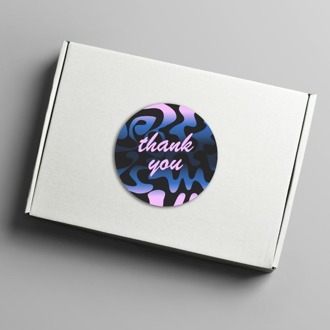 Groovy Black Navy Blue Lilac Pale Purple Thank You Classic Round Sticker (Creator Uploaded)