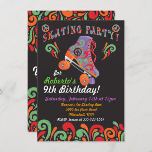 Groovy Black Roller Skating Party Invitations
