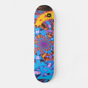 Groovy Blue Abstract Futuristic Spiral Digital Art Skateboard