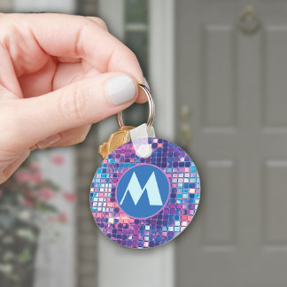 Groovy Blue & Purple Disco Ball Personalised Key Ring