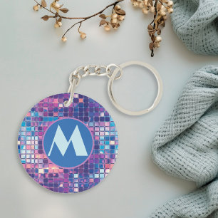 Groovy Blue & Purple Disco Ball Personalised Key Ring