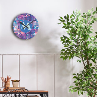 Groovy Blue & Purple Disco Ball Personalised Round Clock