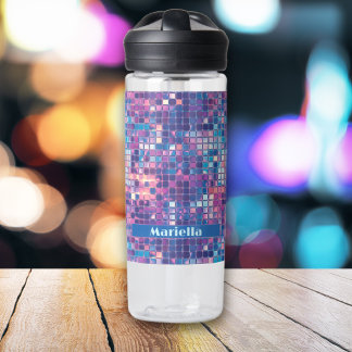 Groovy Blue & Purple Disco Ball Personalised Water Bottle