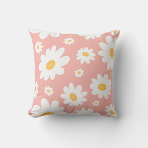 Groovy Blush Boho Daisy Floral Garden Pattern Cushion