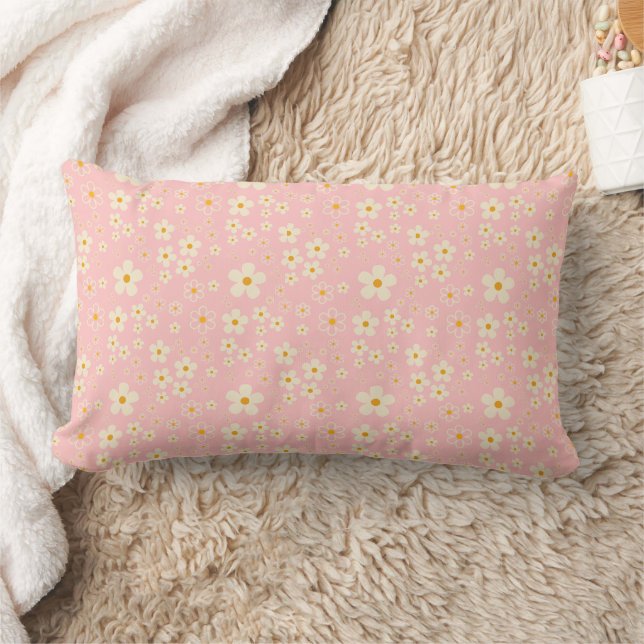 Groovy Blush Boho Daisy Floral Garden Pattern Wrap Lumbar Cushion (Blanket)