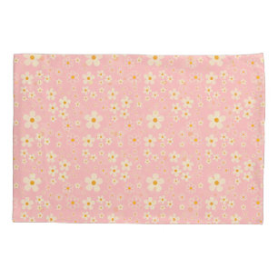 Groovy Blush Boho Daisy Floral Garden Pattern Wrap Pillowcase