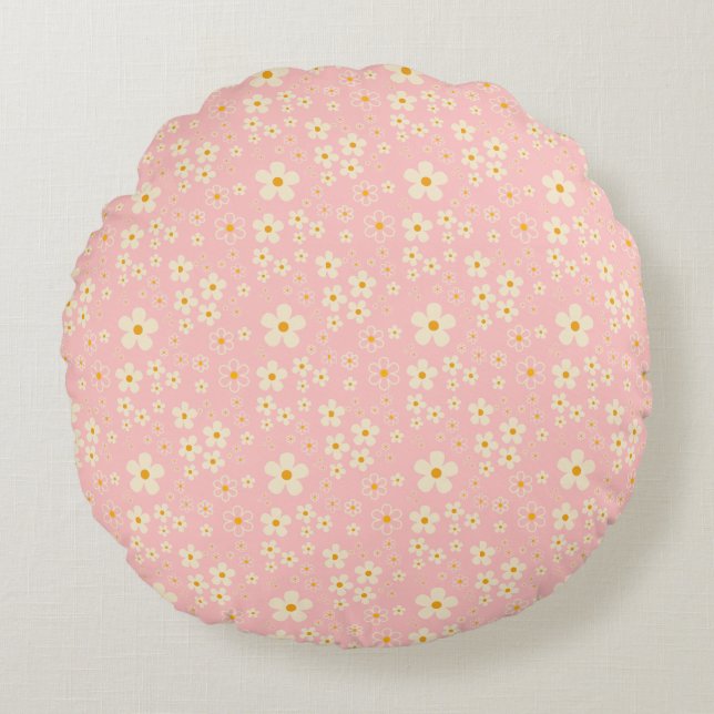 Groovy Blush Boho Daisy Floral Garden Pattern Wrap Round Cushion (Front)
