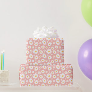 Groovy Blush Boho Daisy Floral Garden Pattern Wrapping Paper