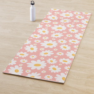 Groovy Blush Boho Daisy Floral Garden Pattern Yoga Mat