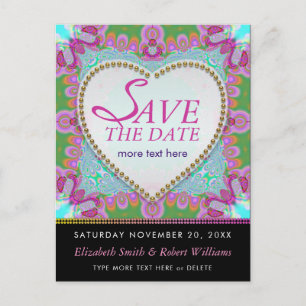Groovy Bohemian Hippy Save the Date Black Postcard