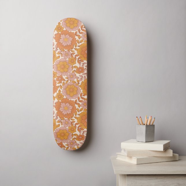 Groovy Boho 60s 70s Retro Floral Seventies Hippie Skateboard (Wall Art)