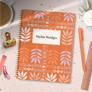 Groovy Boho Aesthetic Leaves Pattern Notebook