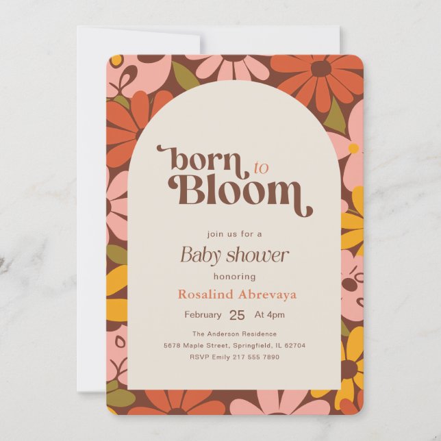 Groovy Boho Floral Retro Baby Shower Invitation (Front)