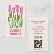 groovy boho flowers blush script business card