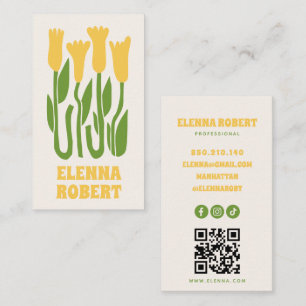 groovy boho flowers script business card