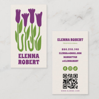 groovy boho flowers script business card