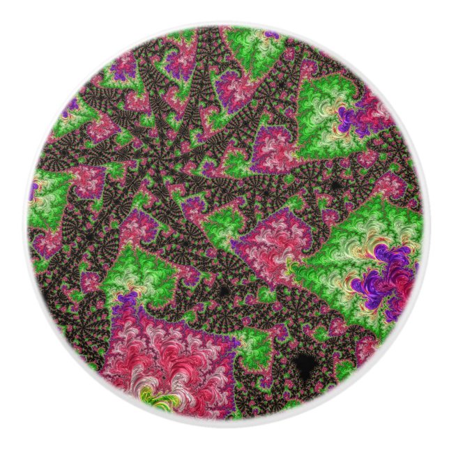 Groovy Boho Hippie Funky Spiral Fractal Art Ceramic Knob (Front)