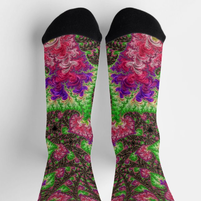Groovy Boho Hippie Funky Spiral Fractal Art Socks (Top)