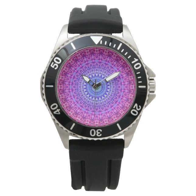 Groovy Boho Hippie Maximalist Rainbow Mandala Watch (Front)