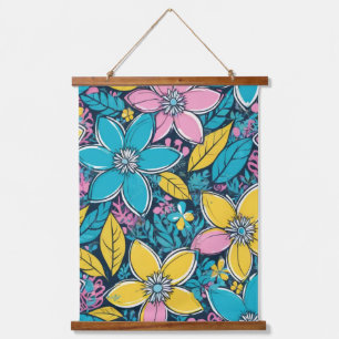 Groovy Boho Large Flowers Colourful Hanging Tapestry