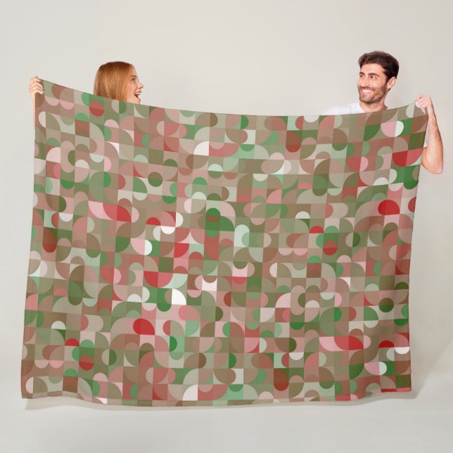 Groovy Boho Mod Retro Geometric Christmas Fleece Blanket (In Situ)
