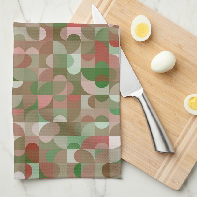 Groovy Boho Mod Retro Geometric Christmas Tea Towel (Quarter Fold)