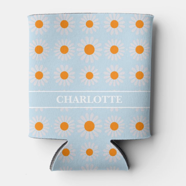 Groovy Boho Orange Blue Can Cooler (Front)