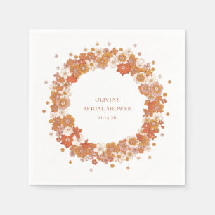 Groovy Boho Orange Floral Bridal Shower Custom  Napkin