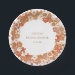 Groovy Boho Orange Floral Bridal Shower Custom  Paper Plate<br><div class="desc">Groovy Boho Orange Floral Frame Bridal Shower Custom Paper Plates</div>