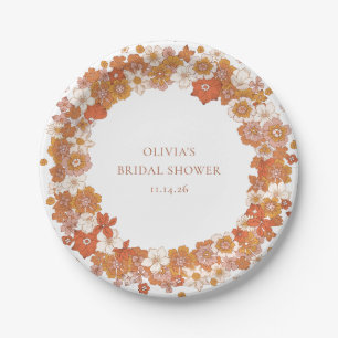 Groovy Boho Orange Floral Bridal Shower Custom  Paper Plate