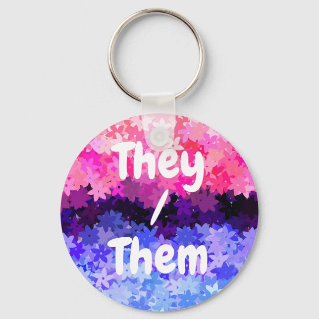 Groovy Boho Quirky Retro Floral Omnisexual Pride Key Ring (Front)