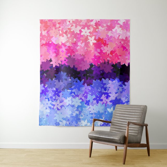 Groovy Boho Quirky Retro Floral Omnisexual Pride Tapestry (In Situ)