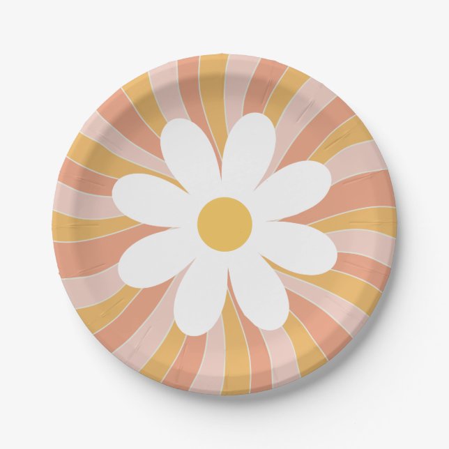 Groovy  Boho Retro Daisy Sunshine Paper Plate (Front)