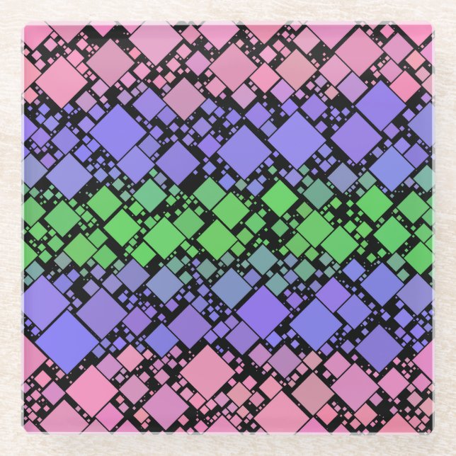 Groovy Boho Retro Mod Geometric Trigender Pride Glass Coaster (Front)