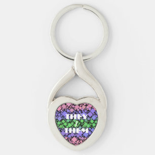 Groovy Boho Retro Mod Geometric Trigender Pride Key Ring