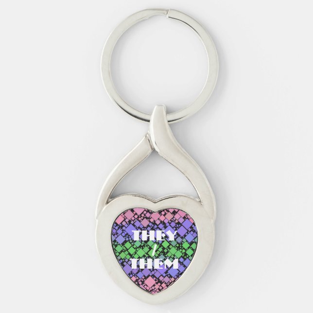 Groovy Boho Retro Mod Geometric Trigender Pride Key Ring (Front)