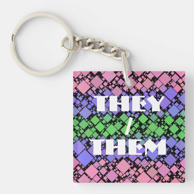 Groovy Boho Retro Mod Geometric Trigender Pride Key Ring (Front)