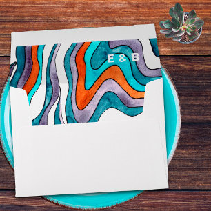 Groovy Boho Retro Orange Typography Wavy Wedding Envelope