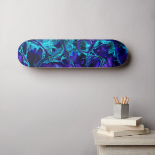Groovy Boho Vibrant Blue Monochrome Fractal Marble Skateboard