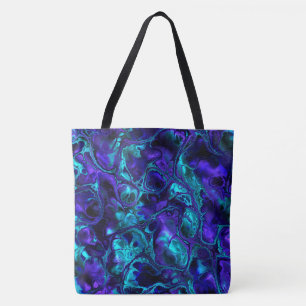 Groovy Boho Vibrant Blue Monochrome Fractal Marble Tote Bag