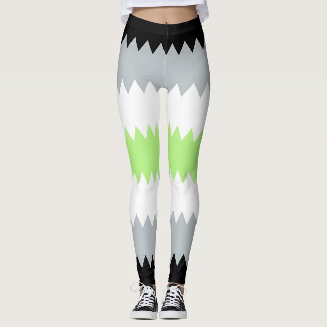Groovy Boho ZigZag Abstract Agender Pride Flag Leggings (Front)
