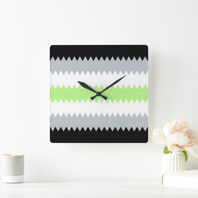 Groovy Boho ZigZag Abstract Agender Pride Flag Square Wall Clock (Home)
